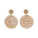 Round Cream Rattan Earrings