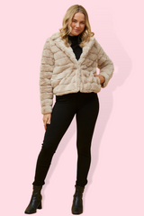 Olea Faux Fur Jacket - Beige