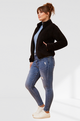 Taylee Zip Teddy Jacket - Black