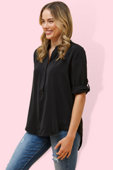 Roll Sleeve Top - Black