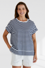 Shirley Short Sleeve Tee - Navy Stripe | Betty Basics