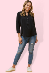 Roll Sleeve Top - Black