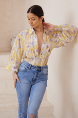 Citra Balloon Sleeve Top - Yellow Floral