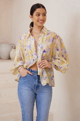 Citra Balloon Sleeve Top - Yellow Floral