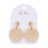 Round Cream Rattan Earrings