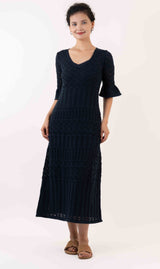 Milla Crochet Midi Dress - navy
