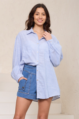 Oversized Collar Shirt - Blue