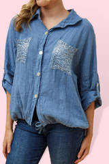 Sequin pocket shirt - Blue
