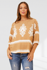 Border Print top-Beige