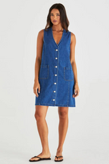 Sabine Denim Vest Dress - Mid Blue Wash | SASS