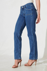 Lea Jeans - Mid Rise Straight Leg Jean In Mid Blue Denim