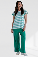 Caia Crew Tee - Green Stripe | Betty Basics