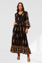 Paisley Boho Maxi Dress - Black