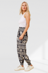 Elephant Print Boho Harem Pants - Navy