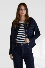 Cindy Collarless Denim Jacket - Ink | Betty Basics