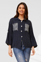 Sequin pocket shirt - Blue Scuvo