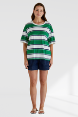 Relax Boxy Tee - Navy/Green Stripe | Betty Basics