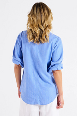 Elanora Linen Blouse - Berry Blue Stripe