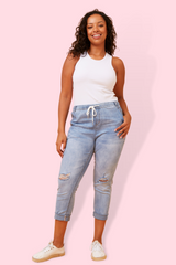 Dee Distressed denim joggers