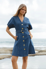 Fiori Denim Dress - Mid Wash