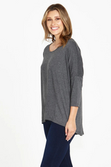 Milan 3/4 Sleeve Top - Charcoal