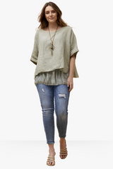 Ivy double linen top - Khaki