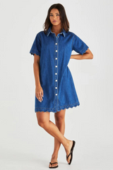Vale Scalloped Denim Dress - Mid Blue Wash | SASS