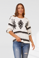 Border Print top- white