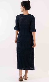 Milla Crochet Midi Dress - navy