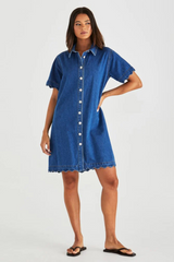 Vale Scalloped Denim Dress - Mid Blue Wash | SASS
