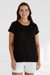 Caia Crew Tee - Black  | Betty Basics