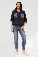 Sequin pocket shirt - Blue Scuvo