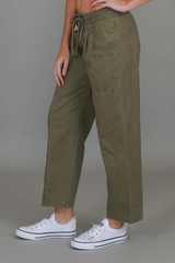 Marcia Straight Leg Utility Jogger – Khaki Cotton Twill By 3rdStory