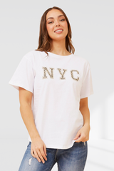 NYC Animal Print Monogram Tee - white