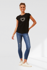 Embellished Heart Tee - Black