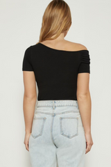 One shoulder twisted detail - black