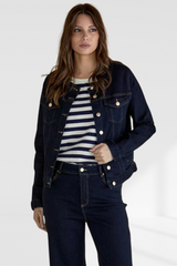 Cindy Collarless Denim Jacket - Ink | Betty Basics