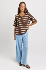 Aries V-Neck Knit Top - Chocolate
