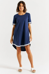 Betty Basics Nyree Dress - Navy/White Ric Rac