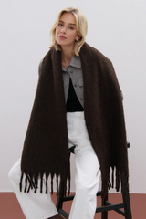 Betty Wool Plain Fluffy Scarf in Brown