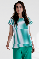 Caia Crew Tee - Green Stripe | Betty Basics