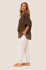 Ivy doubled linen top MADE IN ITALY - bitter chocolate