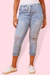 Dee Distressed denim joggers