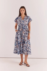Nazalia Tie Waist Dress - Violet Floral