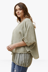Ivy double linen top - Khaki