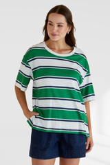 Relax Boxy Tee - Navy/Green Stripe | Betty Basics