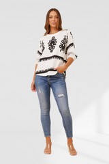 Border Print top- white