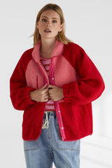 Franklin Fleecy Jacket - Pink/Red | Betty Basics