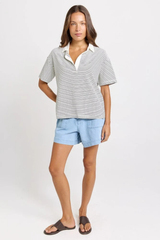 Freddy Cotton Polo Top - White/Navy Stripe
