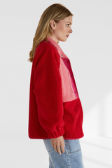 Franklin Fleecy Jacket - Pink/Red | Betty Basics
